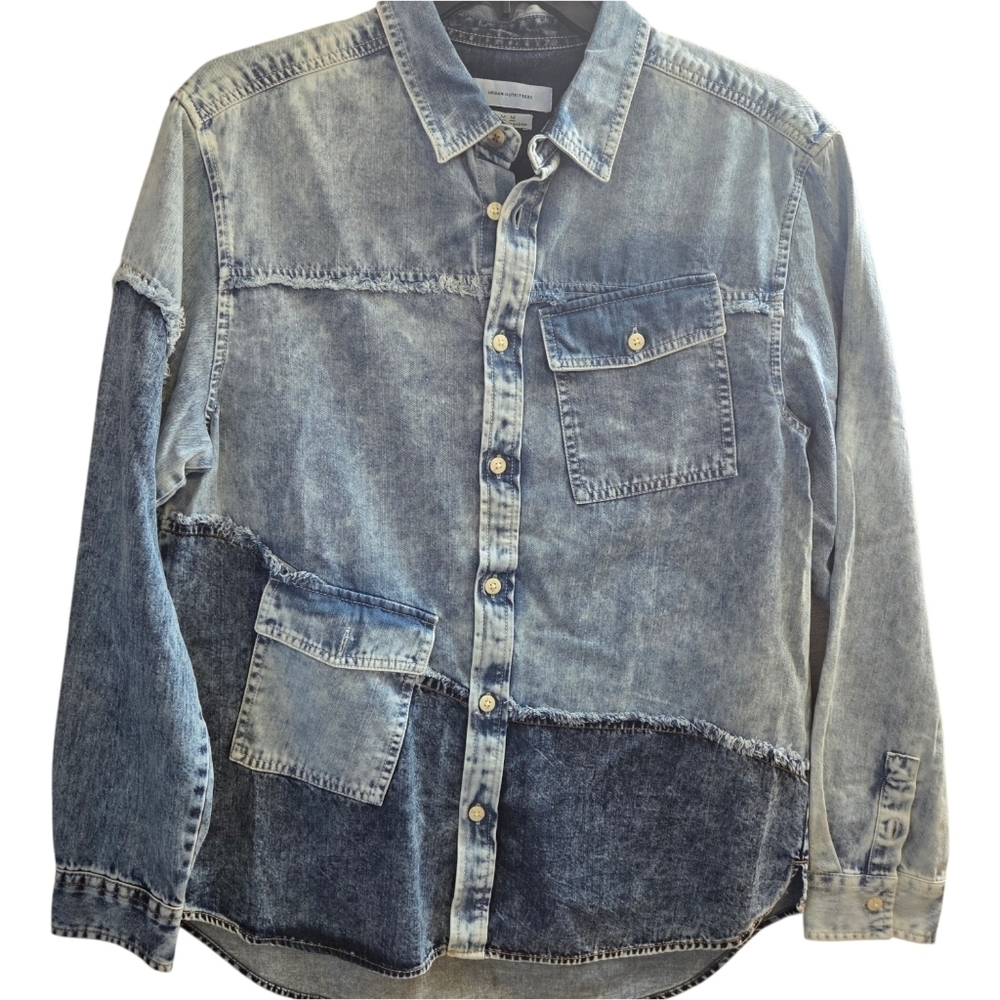 Urban Outfitters Men's Denim Patchwork distressed button shirt Shirt medium